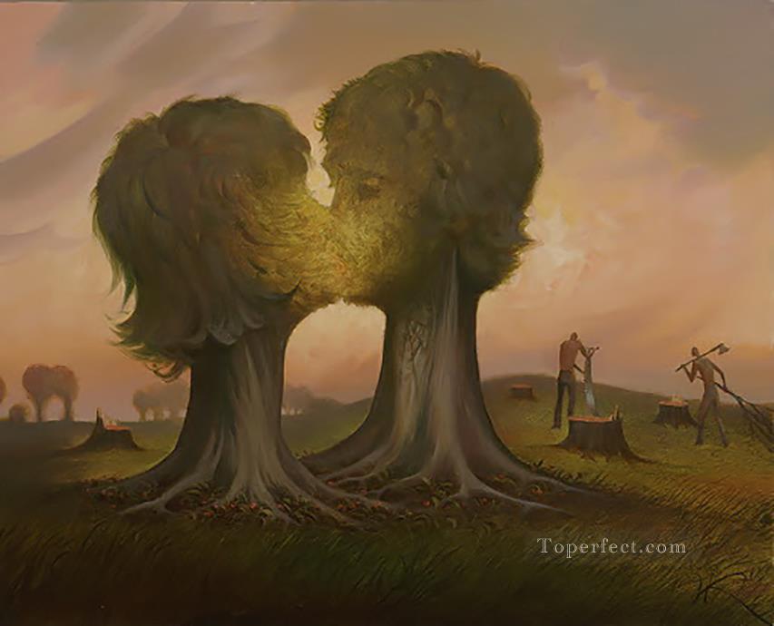 希望の光 シュルレアリスム 木にキス油絵